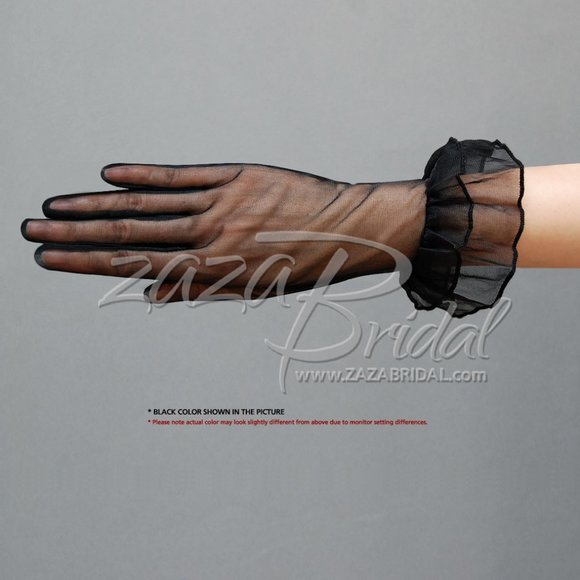 Gorgeous Sheer Gloves with Double Ruffle Cuff Slip-on Wrist Length 2BL - Picture 1 of 3